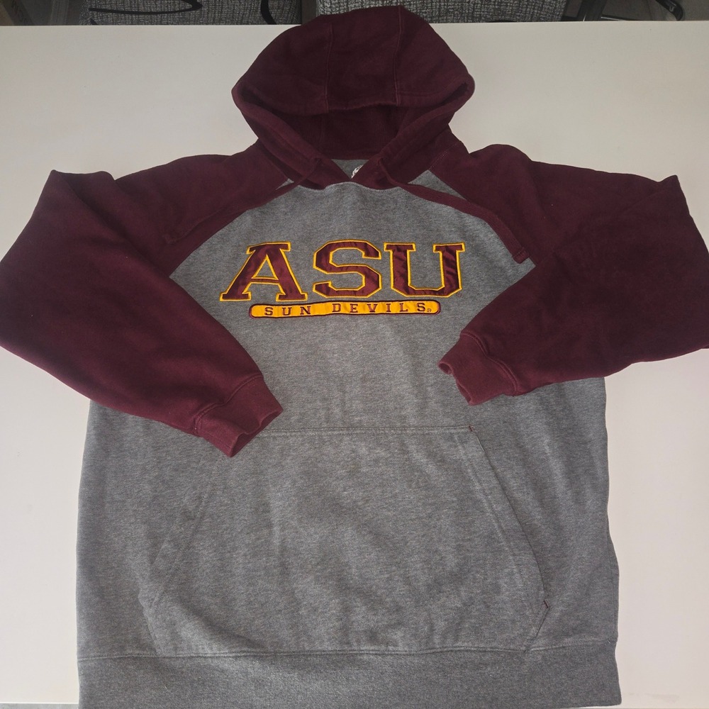 Campus Drive ASU Sun Devils Hoodie Mens Large Gray Maroon Raglan Sweatshirt